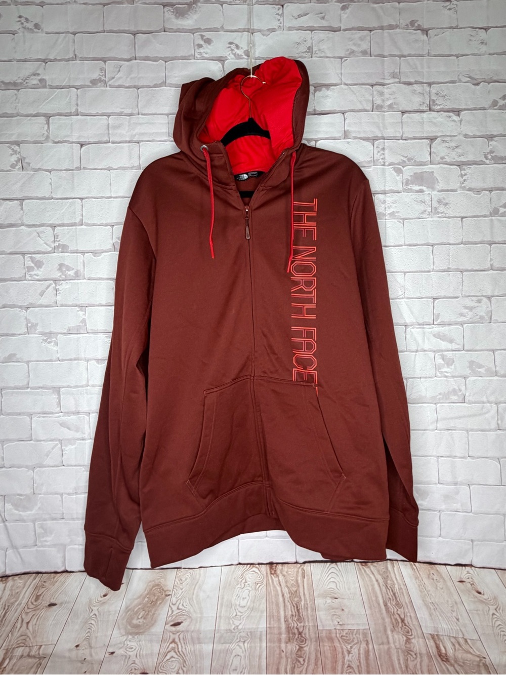 The North Face Men’s Large Full Zip Hoodie Brown Red Logo Outdoor Sweatshirt